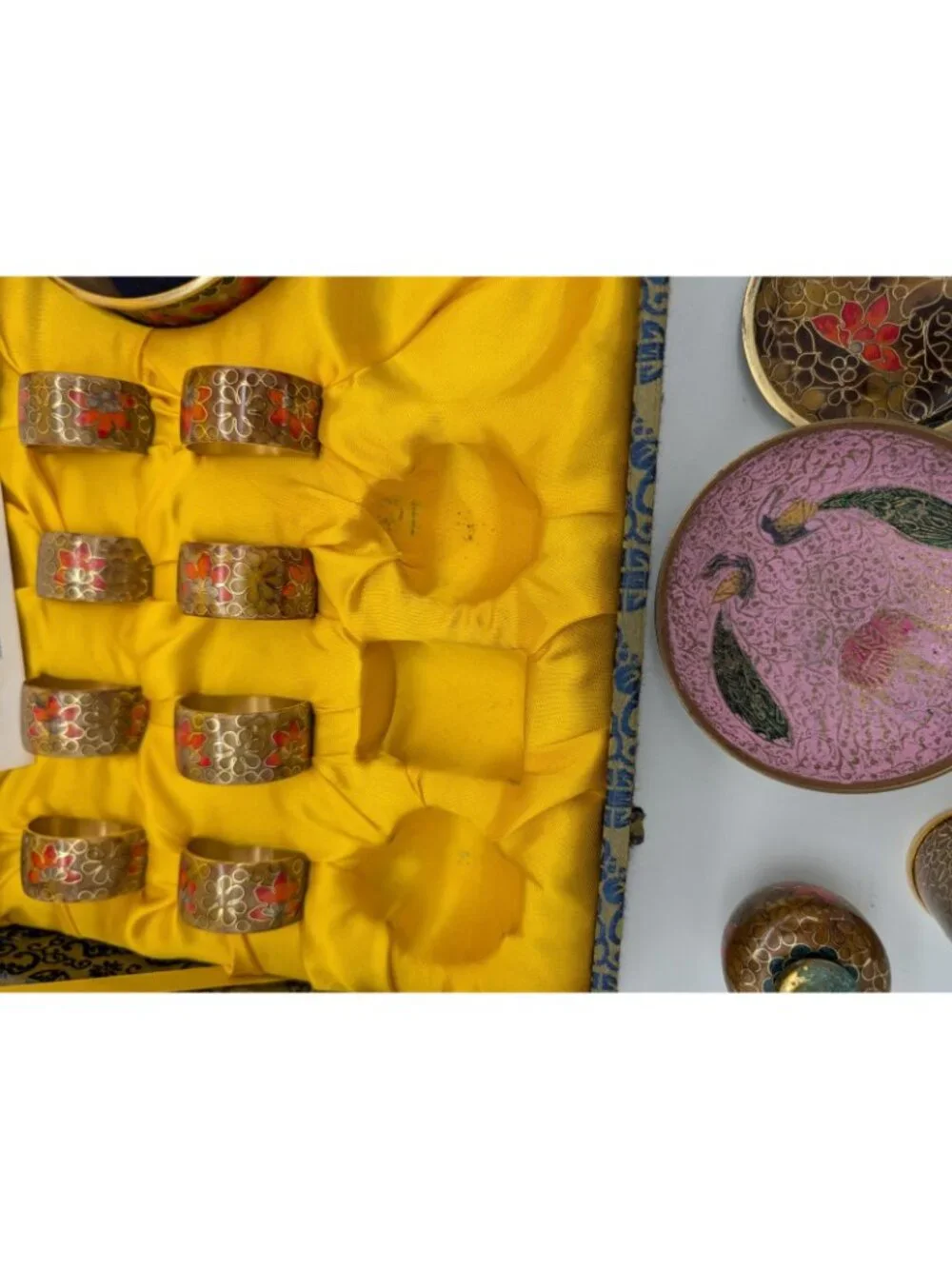 Chinese Cloisonné Enamel Table Set in the Original Decorative Box as is